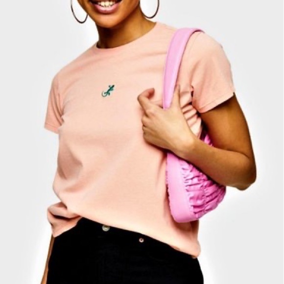 Topshop Tops - TOPSHOP Embroidered Gecko T-shirt In Apricot